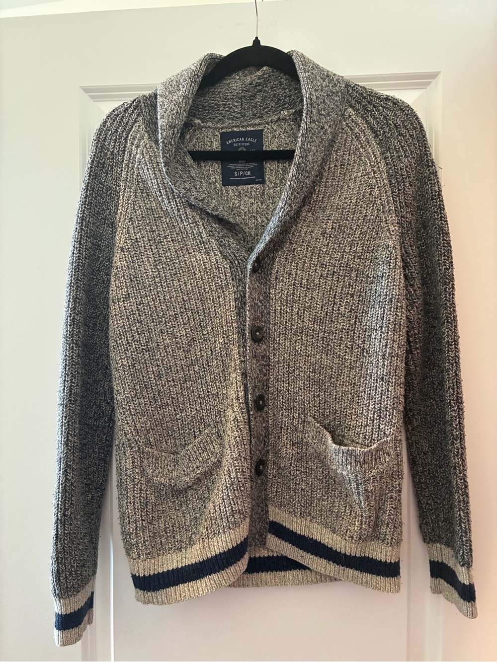 Men's Shawl Collar Button Cardigan Sweater - Gray